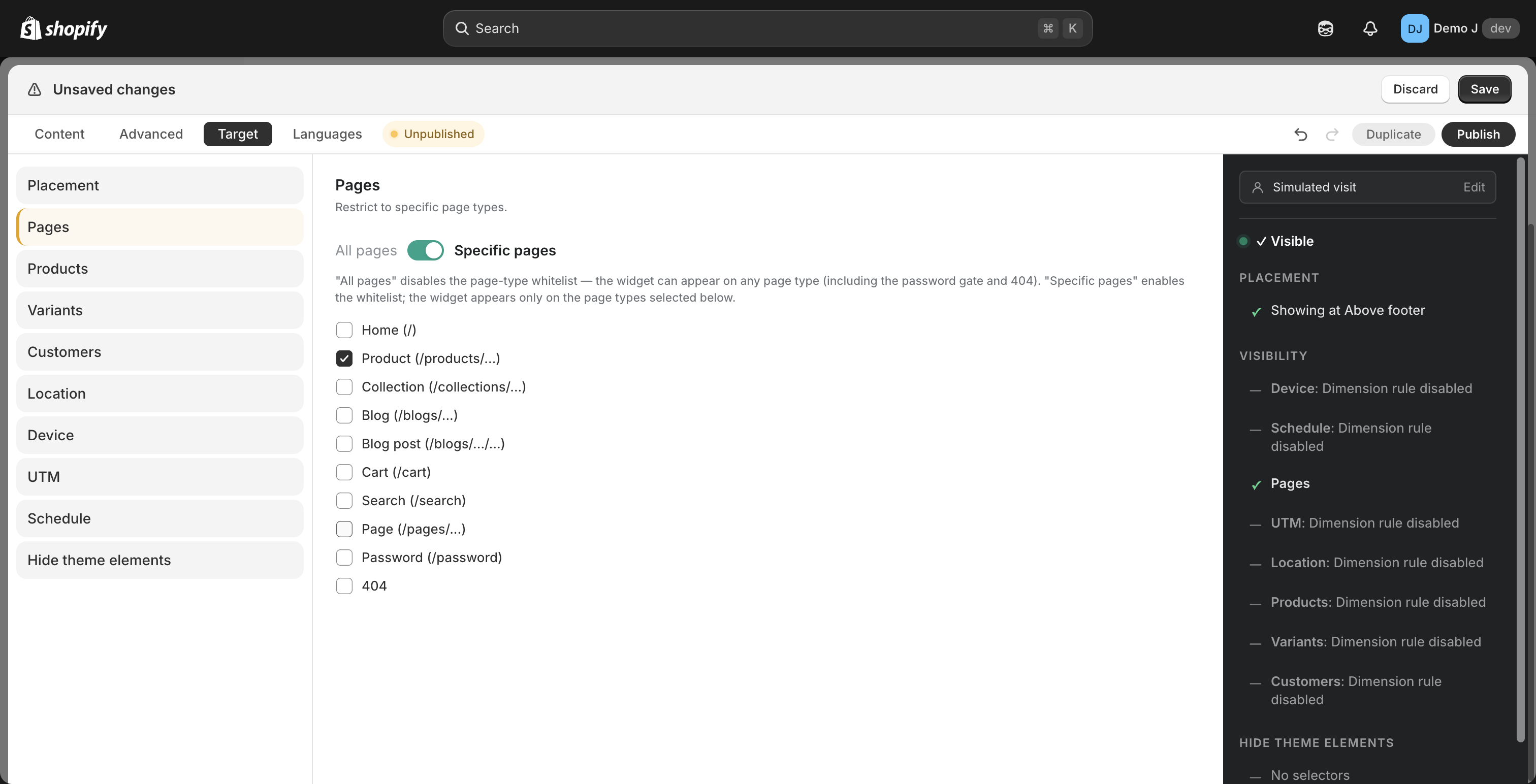 Pages dimension Custom + Product checked