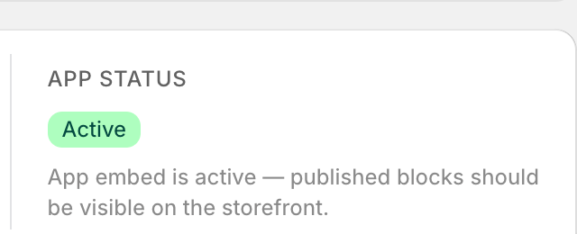 Home page App status card in the Active state