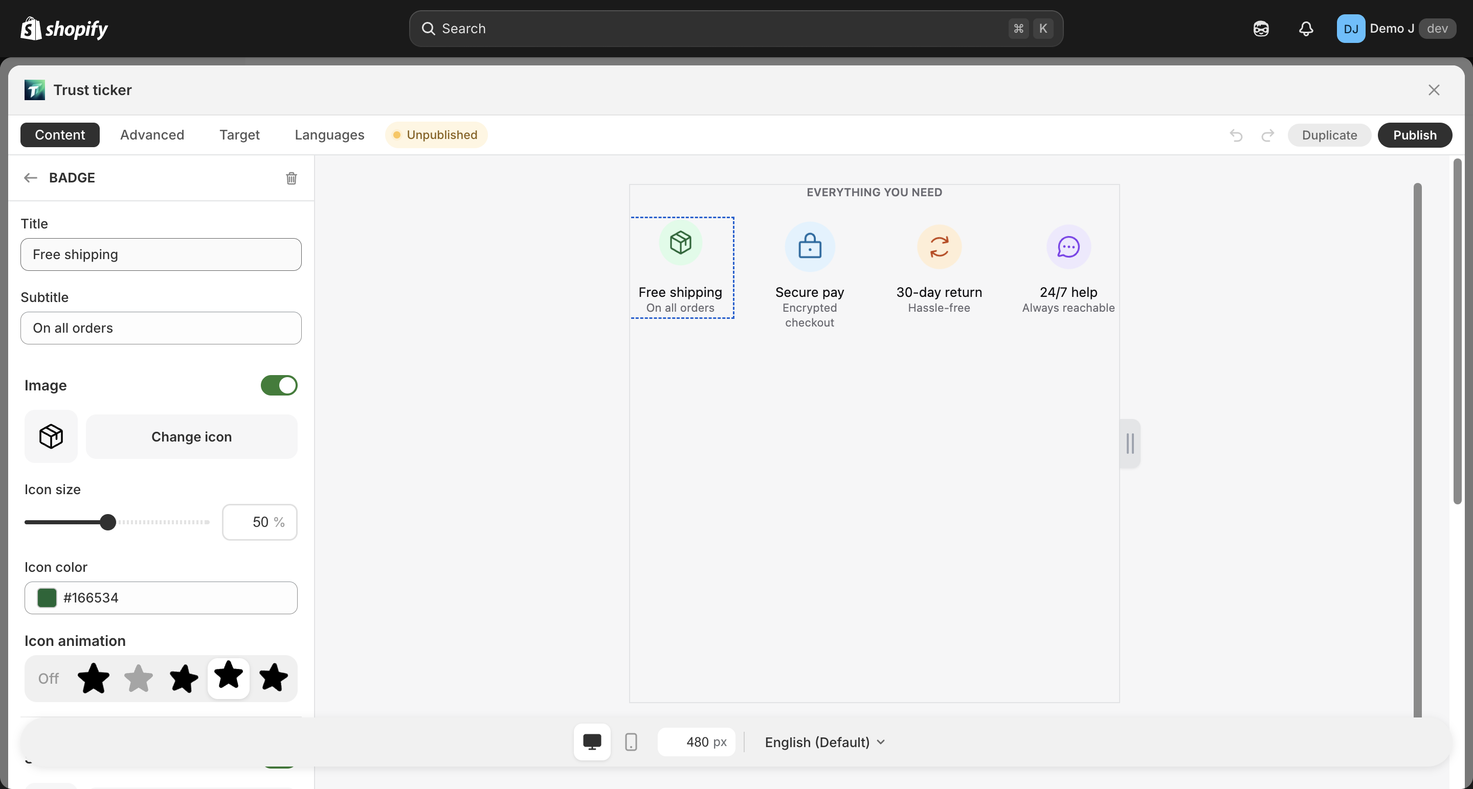 Badge editor sections (collapsed + fully expanded)