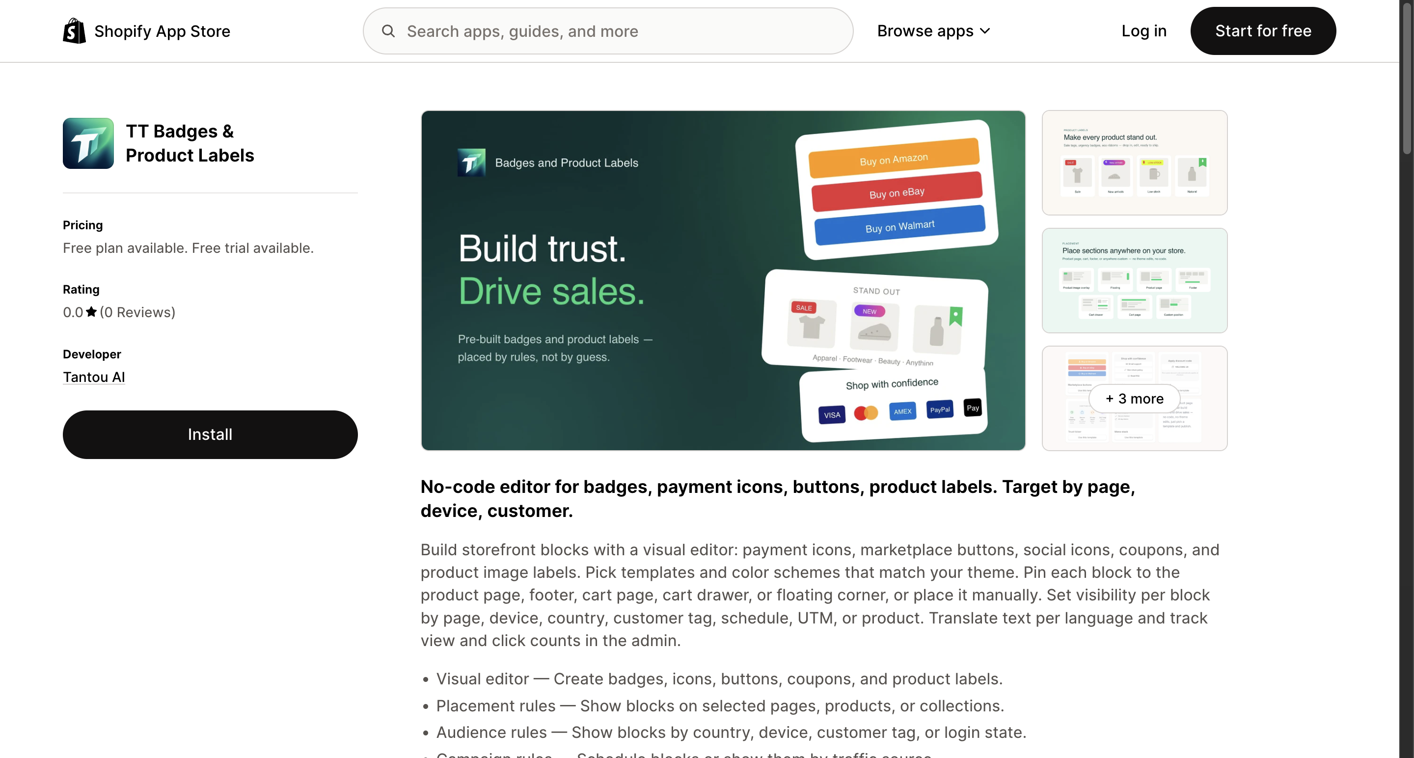 TT Badges & Product Labels on the Shopify App Store with the Add app button