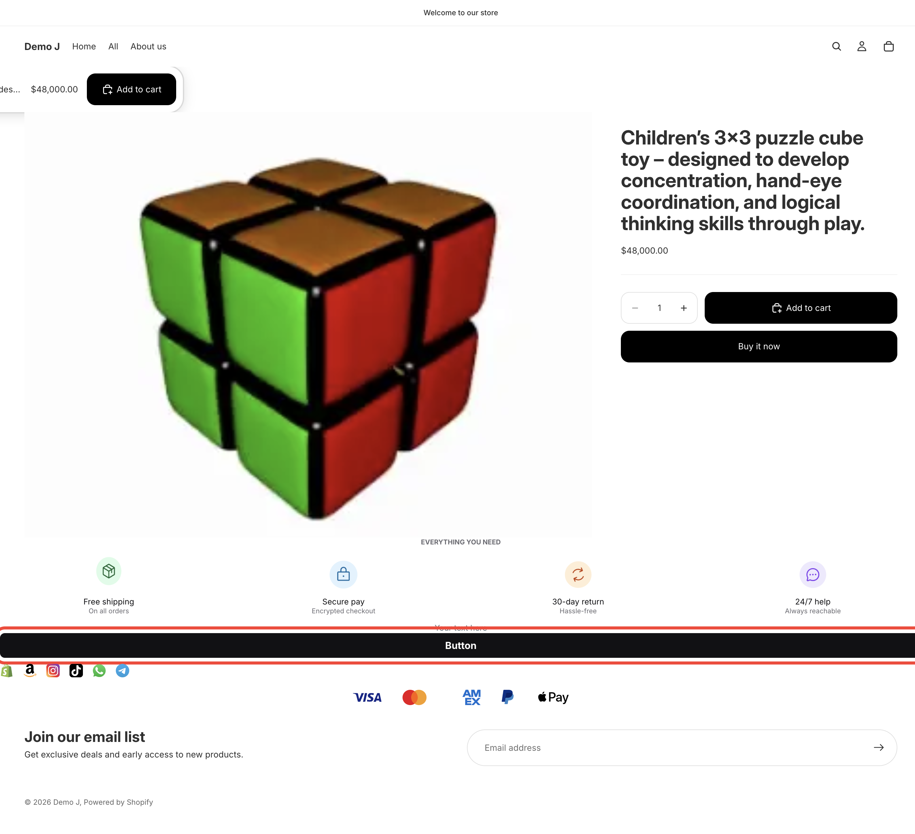 storefront button rendering (default + hover + click navigation)