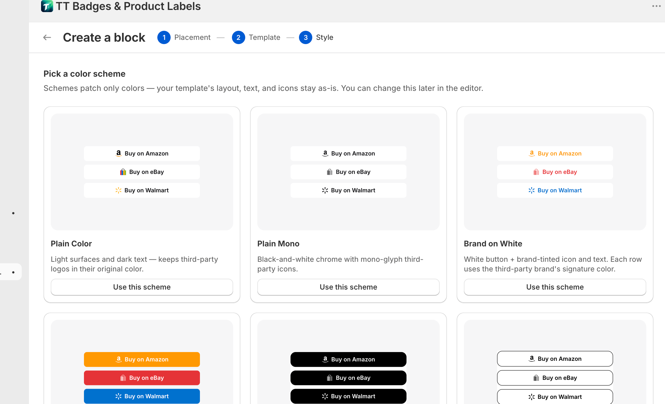 Step 3 color scheme picker with Default badge highlighted