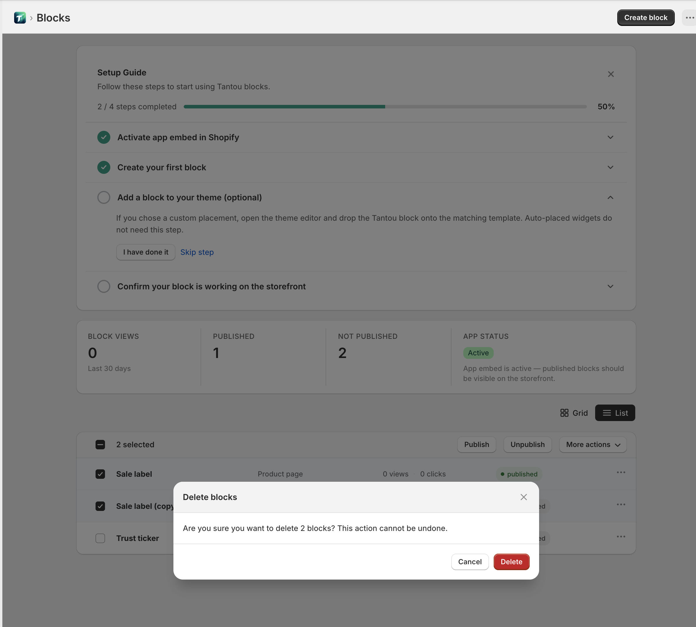 Rename, delete, and bulk-delete confirmation dialogs