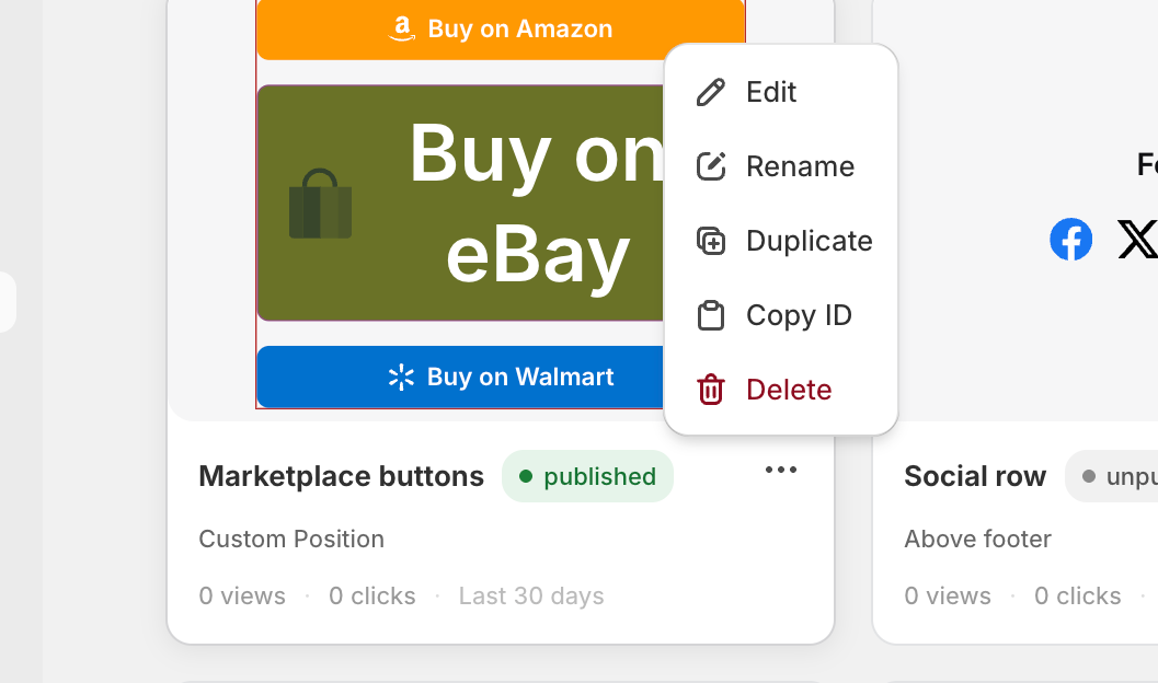 Block list row context menu with Duplicate option highlighted