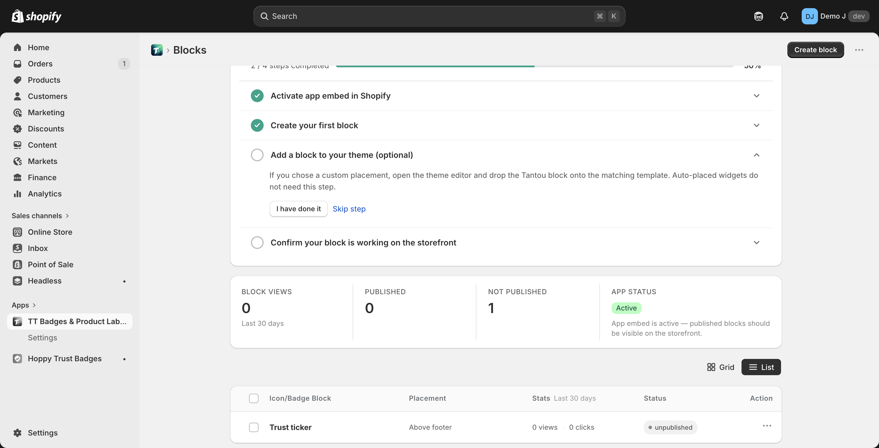 "App status" card in "Enabled" state
