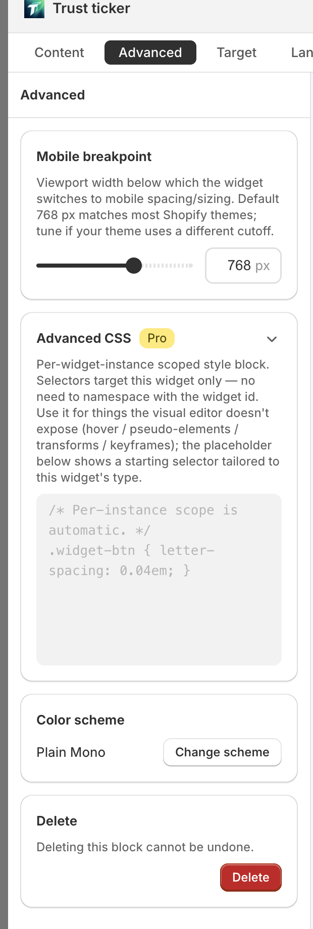 Advanced CSS card in collapsed, expanded, and Pro-locked states