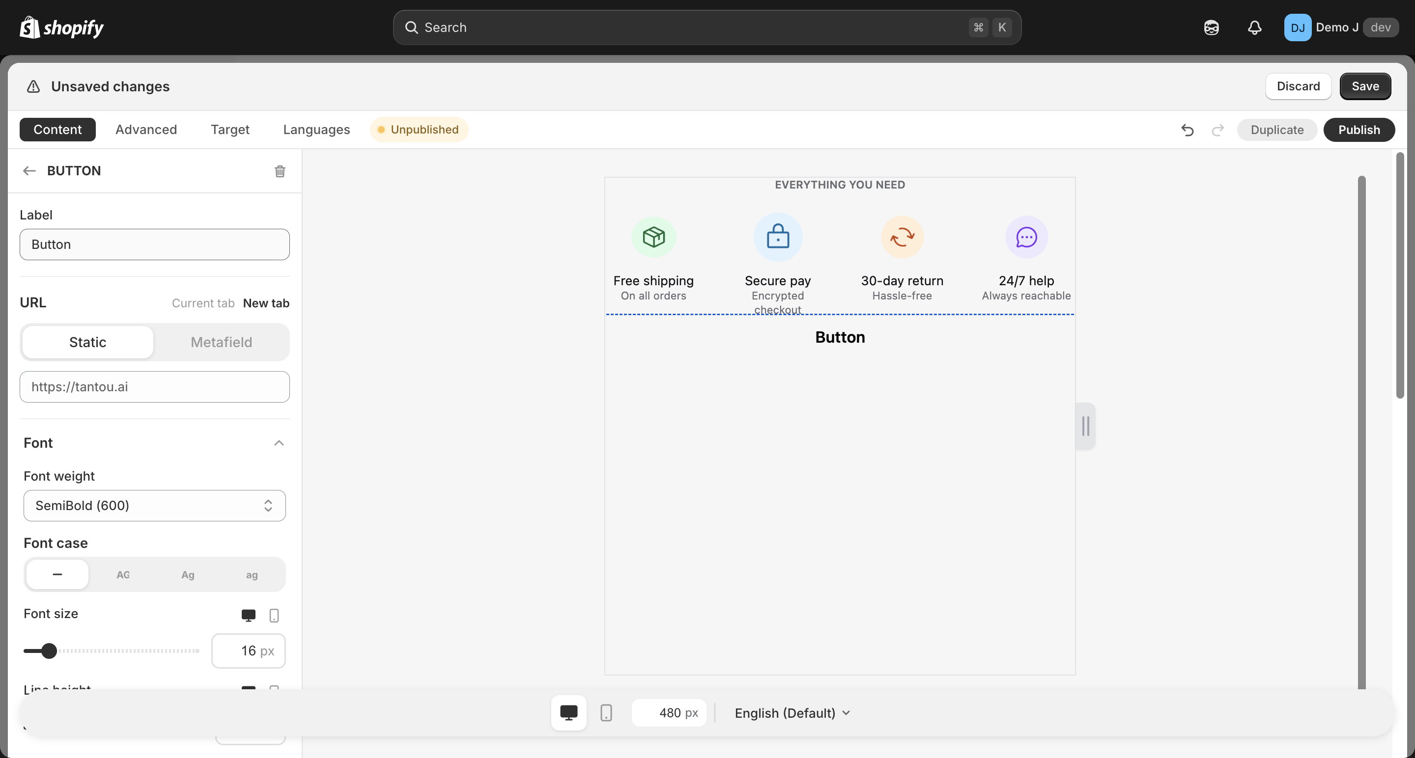 button editor (collapsed + fully expanded)